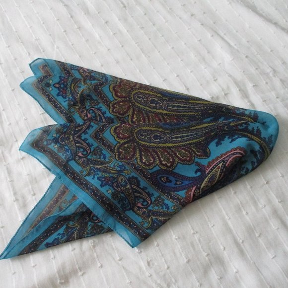 1980s sheer turquoise paisley scarf - Picture 5 of 5
